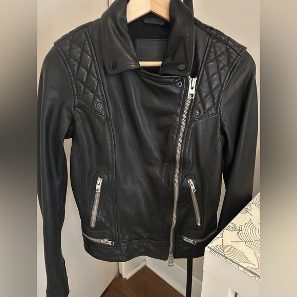All Saints Conroy Leather Jacket Size 4 XS Ink - Picture 7 of 10
